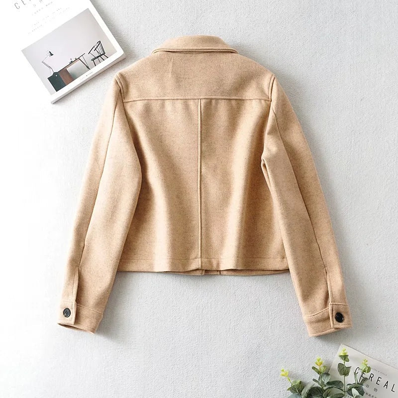 Women Short Wool Blend Transition Jacket with Flap Pockets