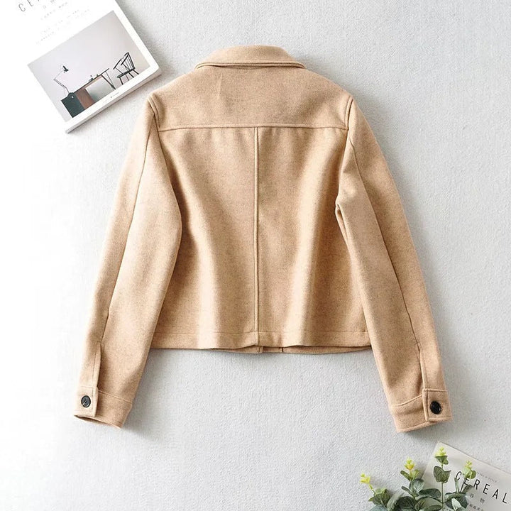 Women Short Wool Blend Transition Jacket with Flap Pockets