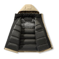 Men's padded hooded winter jacket with windproof outer shell, quilted thermal lining, and multifunctional pockets