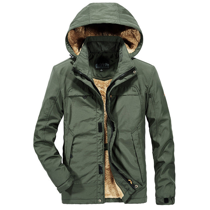 Men water-resistant winter parka with hood and luxurious faux fur lining