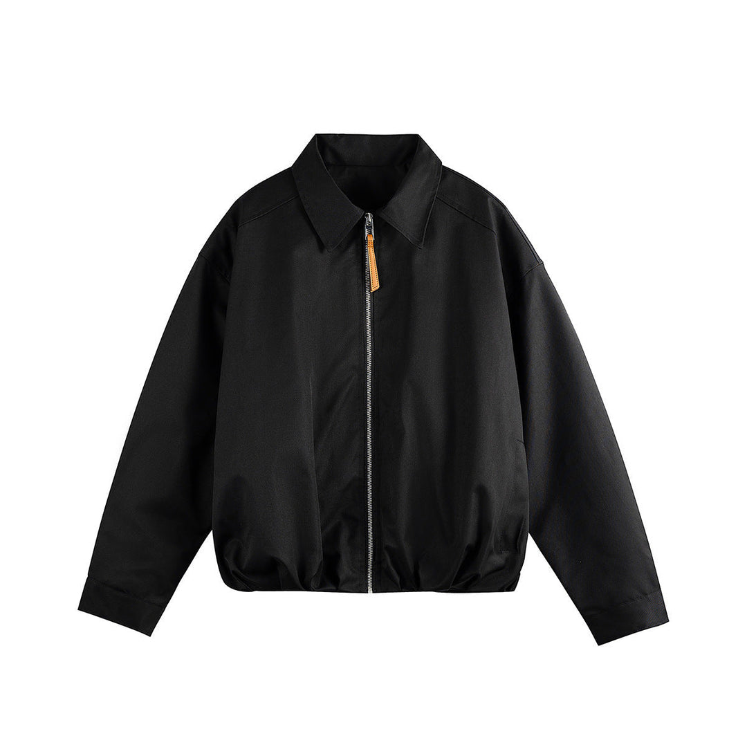 Unisex Short Blouson in Boxy Cut with Shirt Collar and Gathered Hem