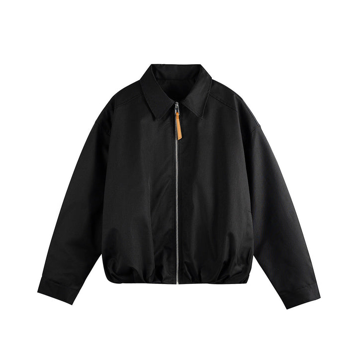 Unisex Short Blouson in Boxy Cut with Shirt Collar and Gathered Hem