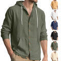 Men's lightweight hooded overshirt in crinkle look with wooden button placket and kangaroo pocket