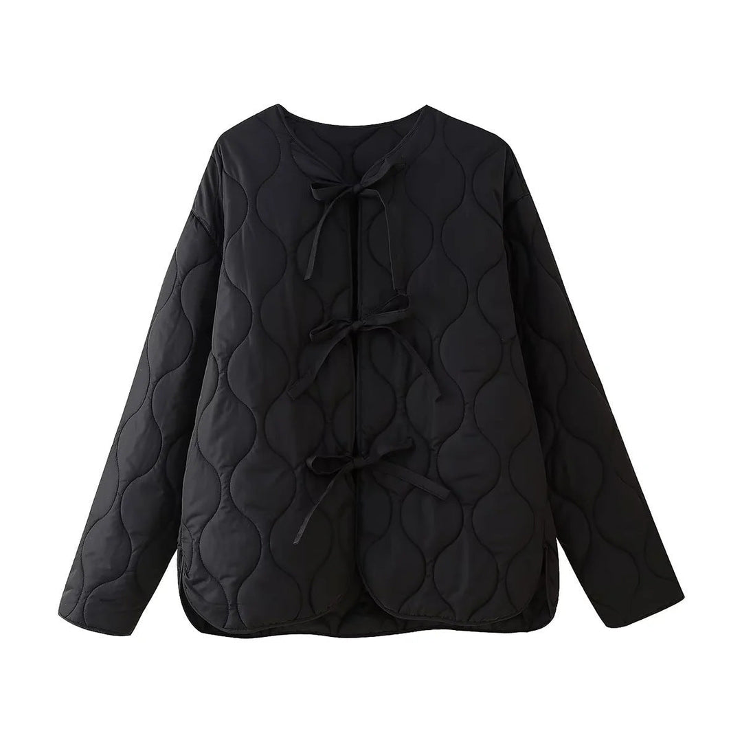 Women geometric quilted oversized liner jacket without collar