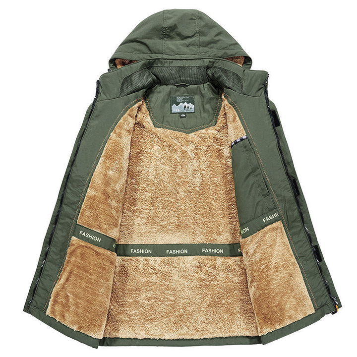 Men water-resistant winter parka with hood and luxurious faux fur lining