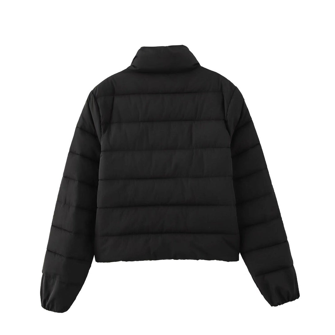 Ladies short quilted down look quilted jacket with stand-up collar and elastic cuffs