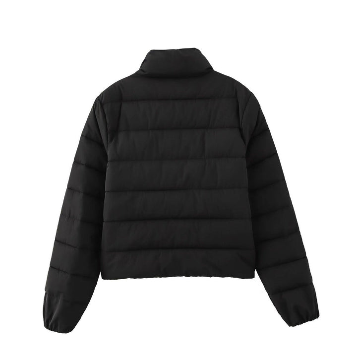 Ladies short quilted down look quilted jacket with stand-up collar and elastic cuffs