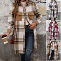 Women's long overshirt jacket in checkered flannel look with patch pockets