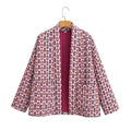 Women Patterned Quilted Kimono Jacket with Patch Pockets