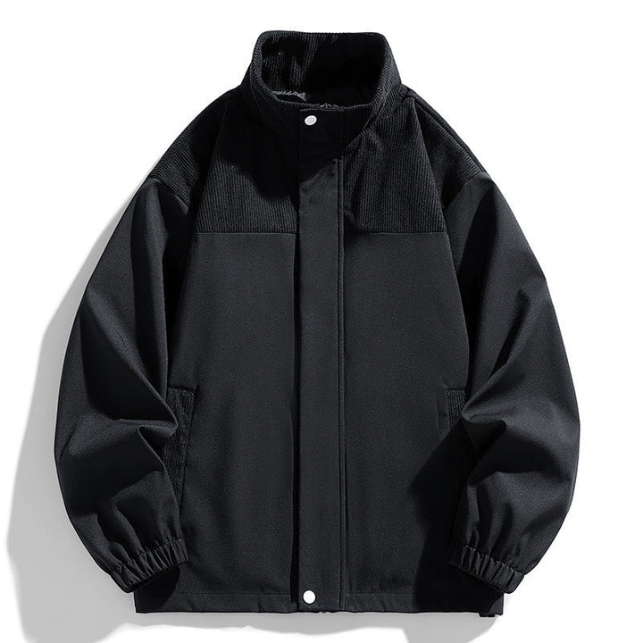 Women Oversized Transitional Jacket with Cord Trim and Stand Collar