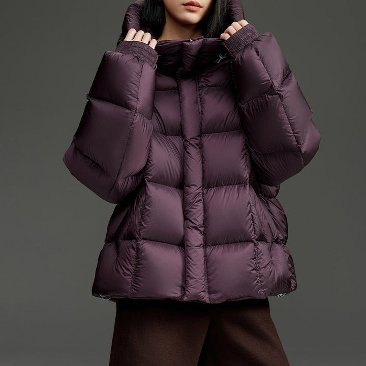 Ladies Short Boxy Quilted Jacket with Oversized Sleeves, High Thermal Collar and Hood