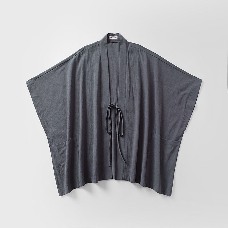 Women Oversize Kimono Cardigan with Tie Belt and Side Pockets