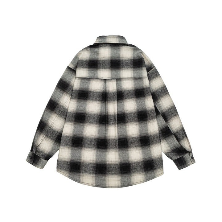 Unisex Check Flannel Shirt Jacket in Oversized Box Cut with Rounded Hem