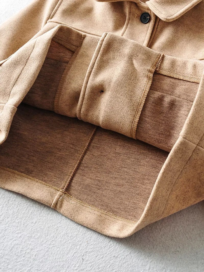 Women Short Wool Blend Transition Jacket with Flap Pockets