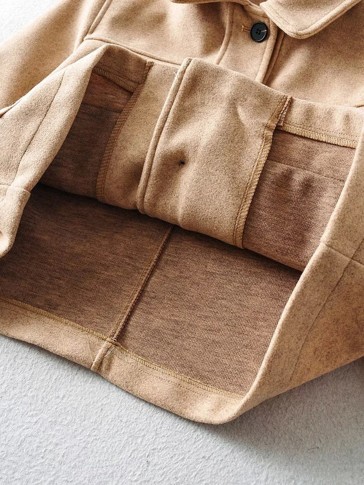 Women Short Wool Blend Transition Jacket with Flap Pockets