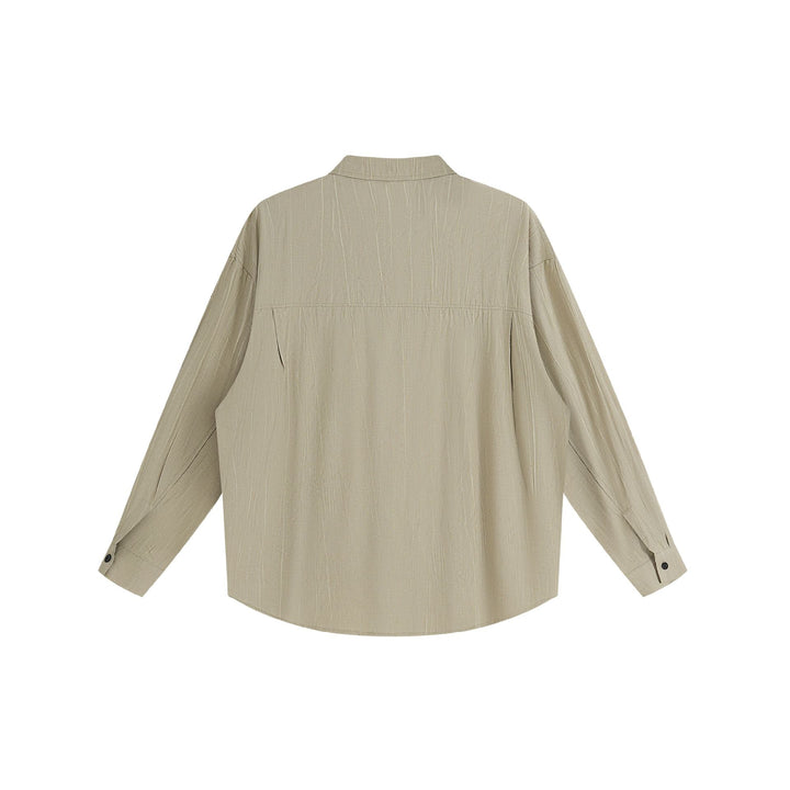 Unisex Oversized Shirt Jacket with structured vertical texture, kent collar and rounded hem
