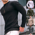 Men's fitted waffle round neck sweater made of fine knit with ribbed cuffs