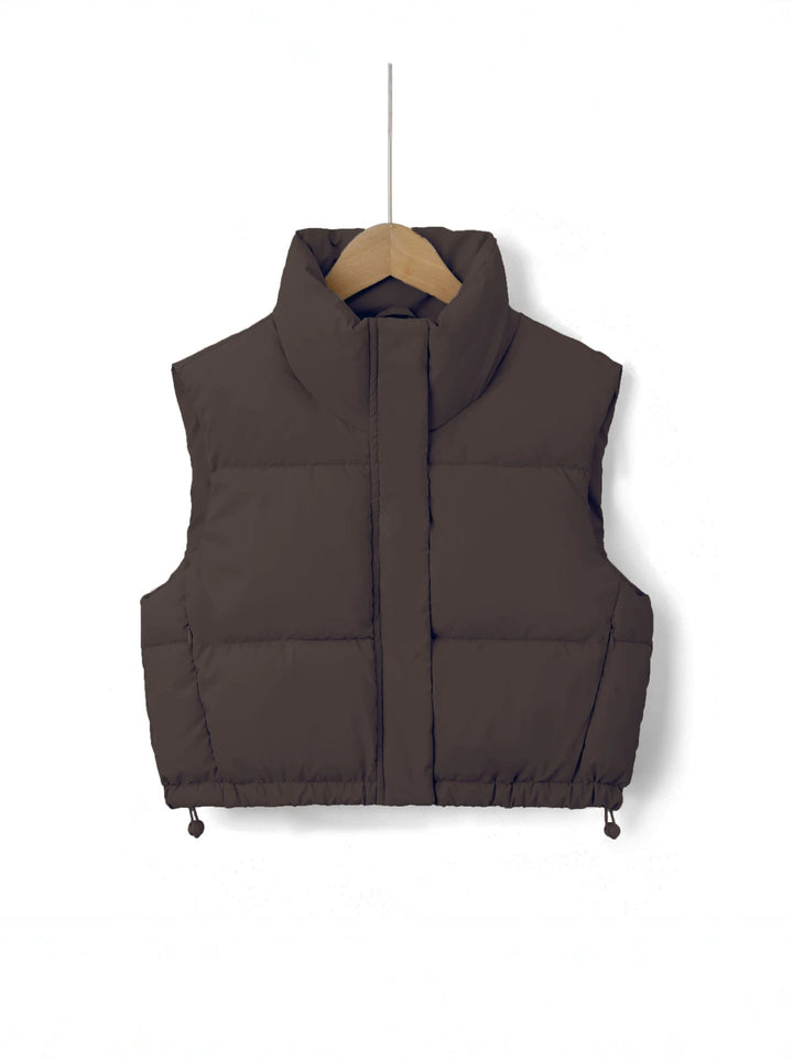 Women Padded Quilted Gilet with High Stand-Up Collar
