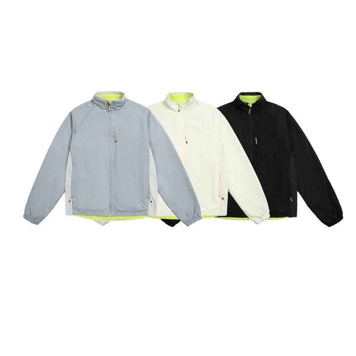 Unisex Lightweight Stand-up Collar Softshell Jacket with Fleece Inner Side and Zip Pockets