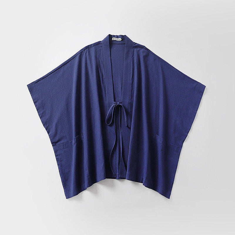 Women Oversize Kimono Cardigan with Tie Belt and Side Pockets