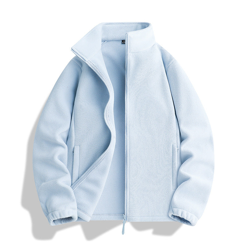 Unisex fleece jacket with standing collar, full-length zip and elastic cuffs