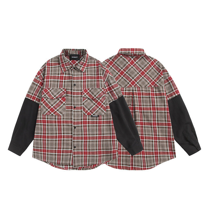 Unisex Oversized Shirt Jacket in Layering Look with Contrasting Sleeves and Breast Flap Pockets
