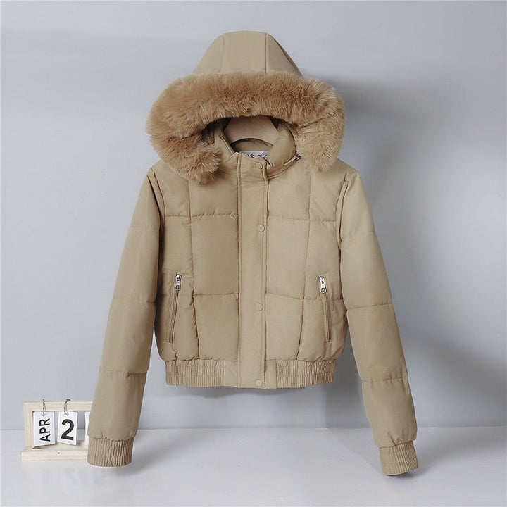 Ladies nan padded short jacket in blouson style with hood and cosy faux fur trim