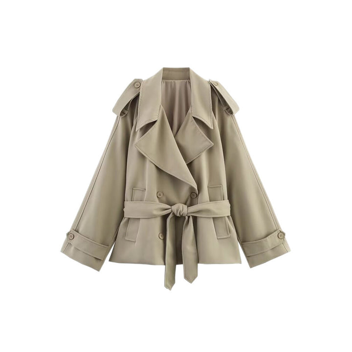 Ladies Short Trench Coat with Ties and Cape Sleeves