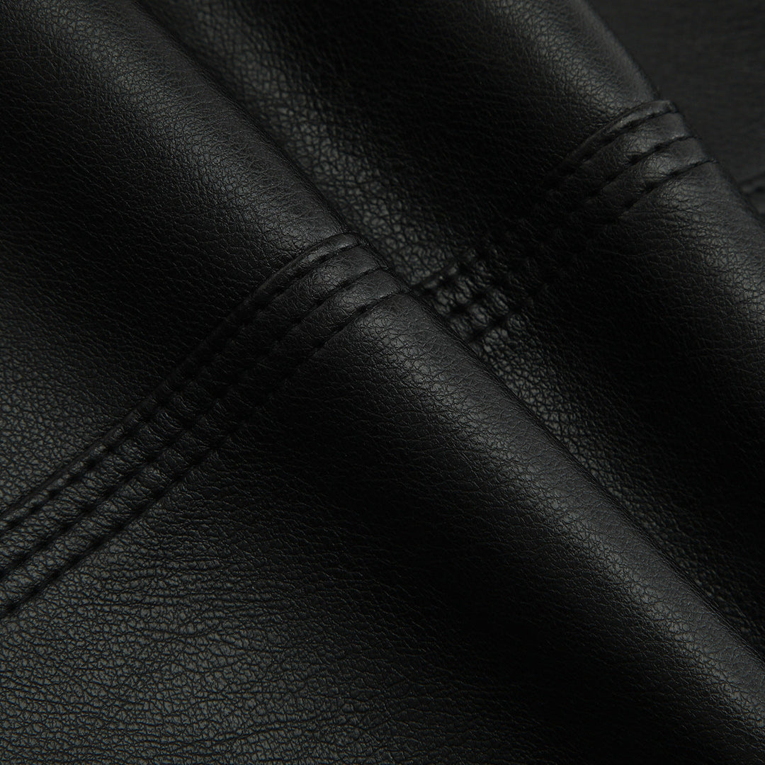 Women Tailored Biker Leather Jacket with Quilted Shoulders