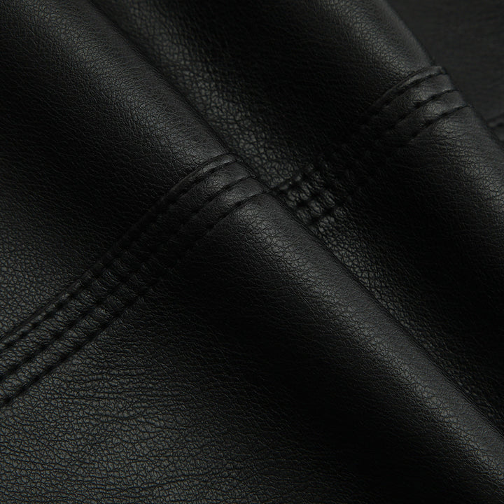 Women Tailored Biker Leather Jacket with Quilted Shoulders
