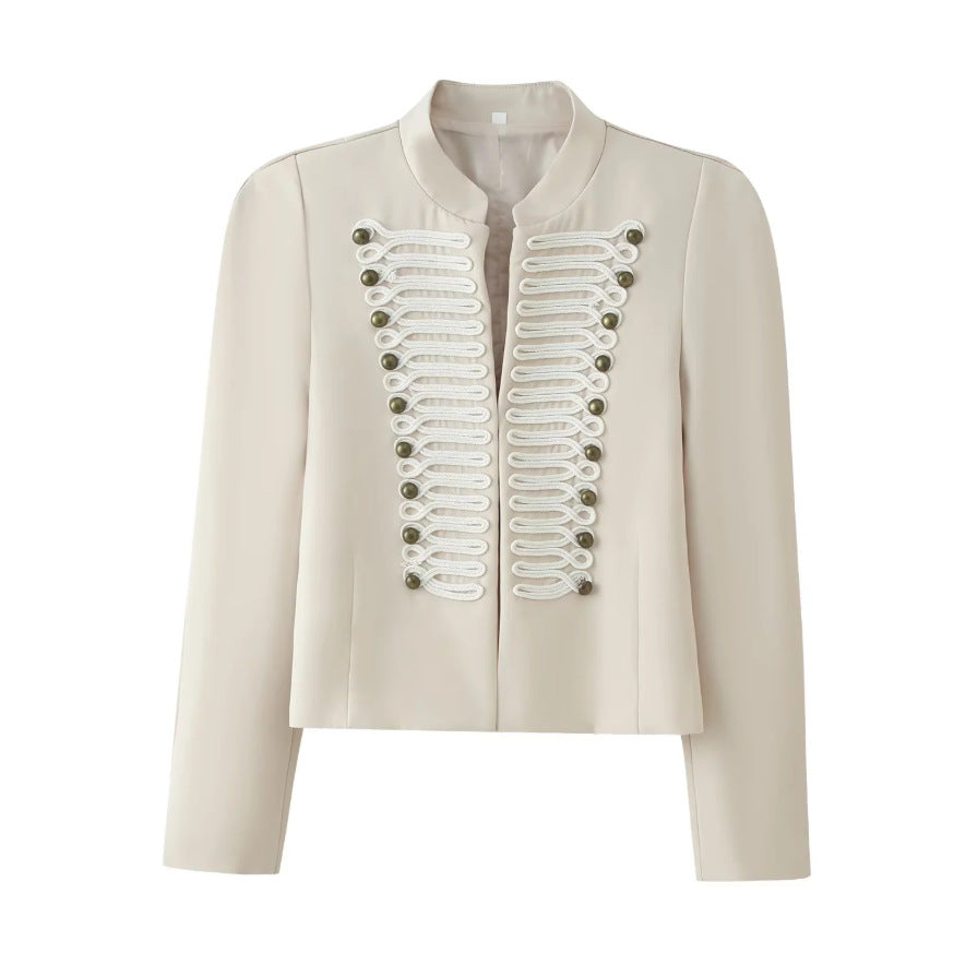 Ladies short jacket in hussar-inspired design with stand-up collar and decorative cords