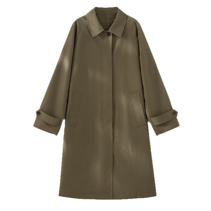 Women Mid-Length Trench Coat with concealed snap placket and adjustable cuffs