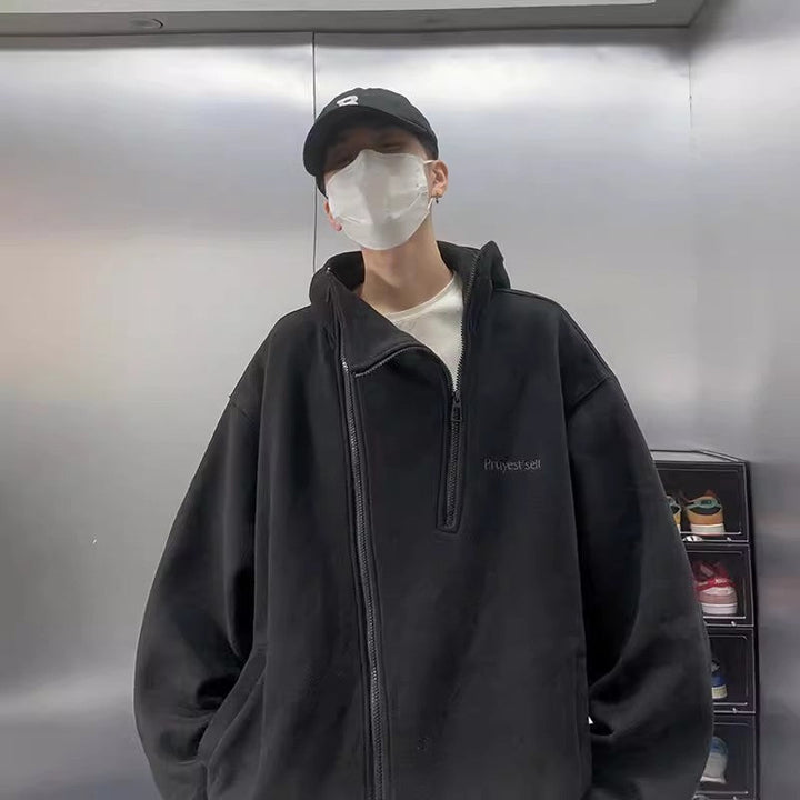 Unisex Oversized Fleece Jacket with High Collar and Zip