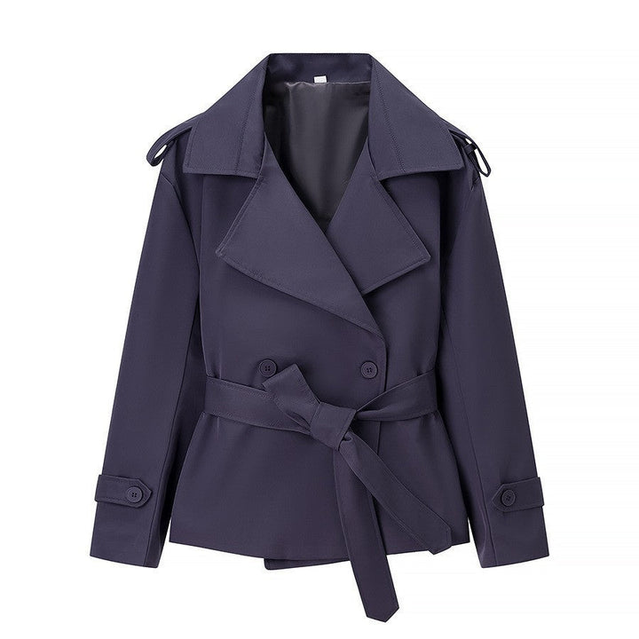 Women Tailored Short Trench Coat with Tie Belt and Epaulettes