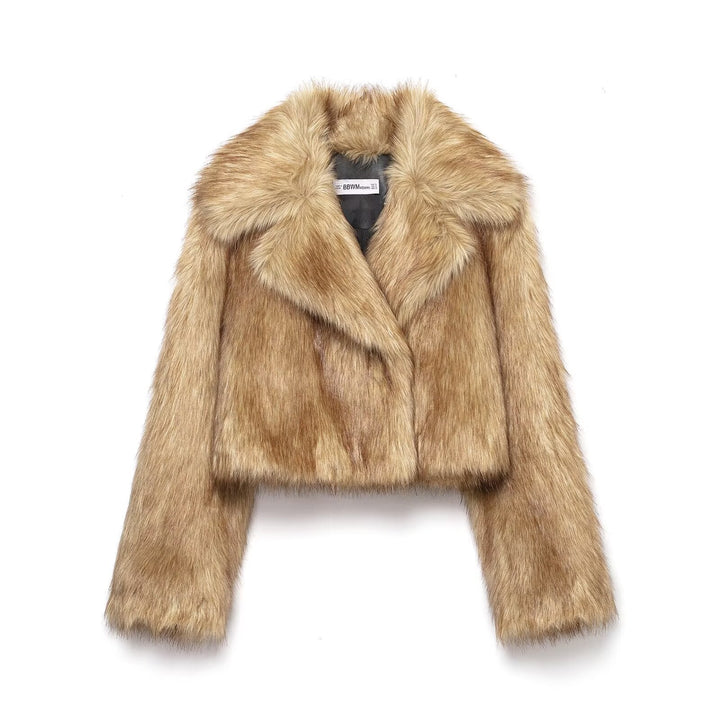 Women Short Oversized Faux Fur Bolero with Wide Shawl Collar