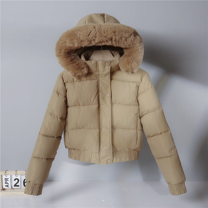Women nan short cut thermal quilted jacket with removable faux fur hood and ribbed cuffs