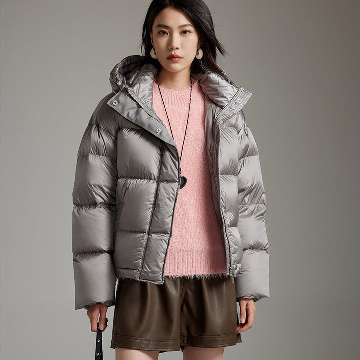 Women Short Boxy Quilted Down Jacket with Hood