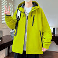 Men's Boxy Hooded Softshell Jacket with Concealed Zip, Multifunctional Zip Pockets & Oversized Cut