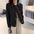 Ladies lightweight quilted short jacket with diamond quilting, contrasted collar and double closure