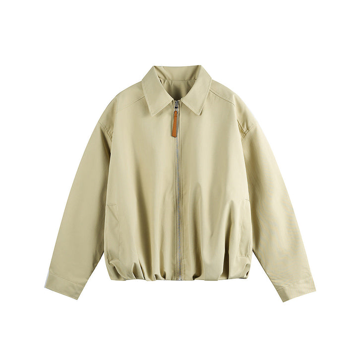 Unisex Short Blouson in Boxy Cut with Shirt Collar and Gathered Hem