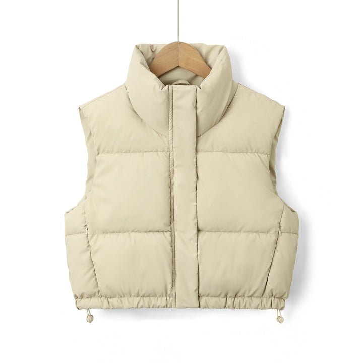 Women Padded Quilted Gilet with High Stand-Up Collar