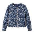 Women's quilted jacket with floral all-over pattern, round neckline and patch pockets