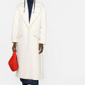 Women's Long Boucle Coat with Boxy Silhouette and Flap Pockets
