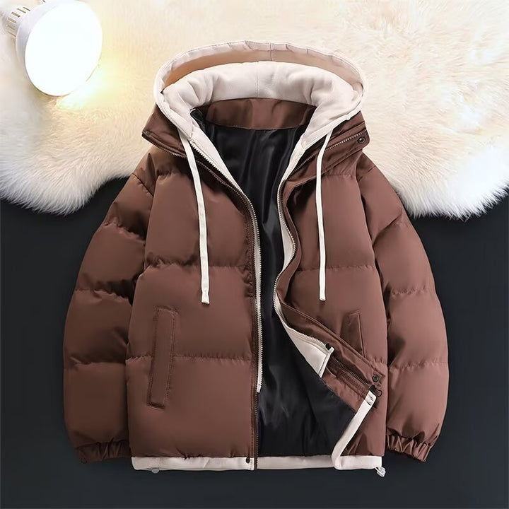 Unisex Padded Hooded Winter Jacket with Contrasting Lining and Drawstring