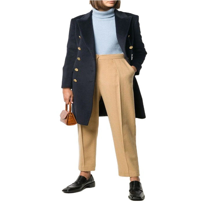 Women Military-inspired Tailored Longcoat in Tailoring with Decorative Metal Buttons