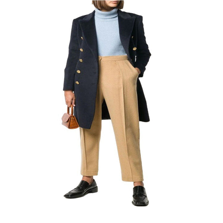 Women Military-inspired Tailored Longcoat in Tailoring with Decorative Metal Buttons