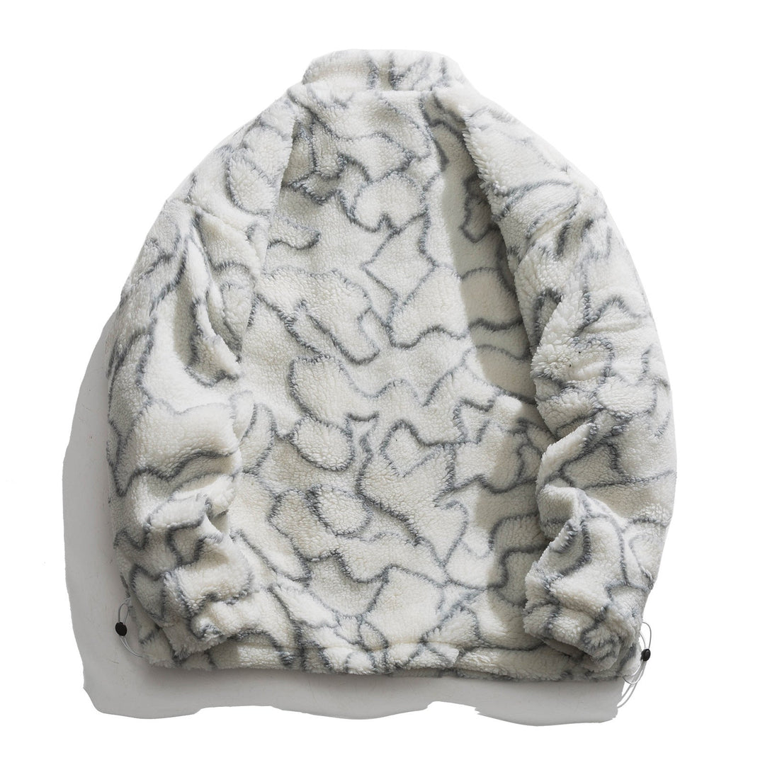 Women cosy teddy fleece jacket with stand-up collar and drawstring