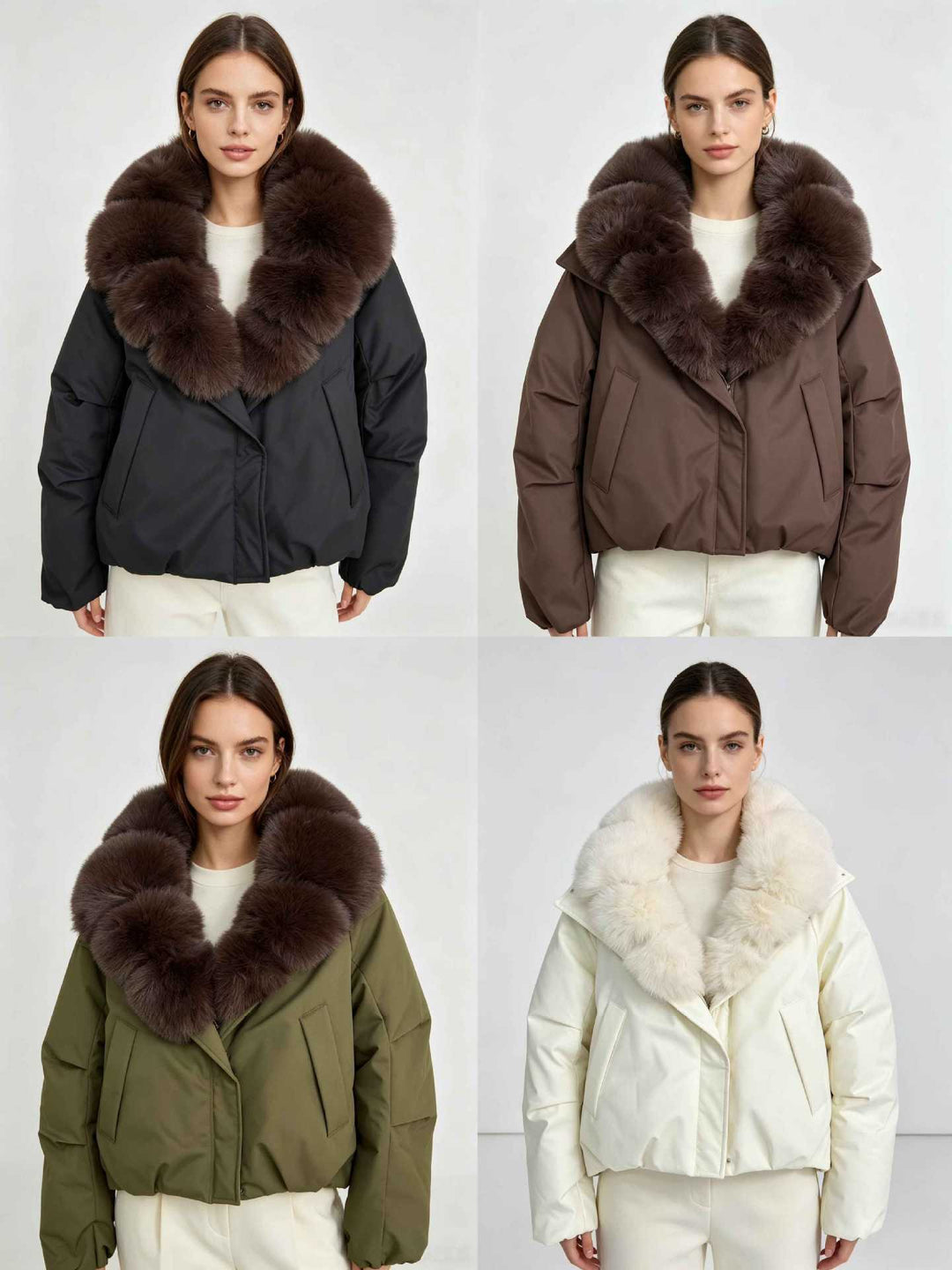 Ladies nan short thermal quilted jacket with voluminous removable faux fur collar and tailored hem