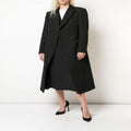 Women Slim fit double-breasted wool blend long coat with distinctive shoulder