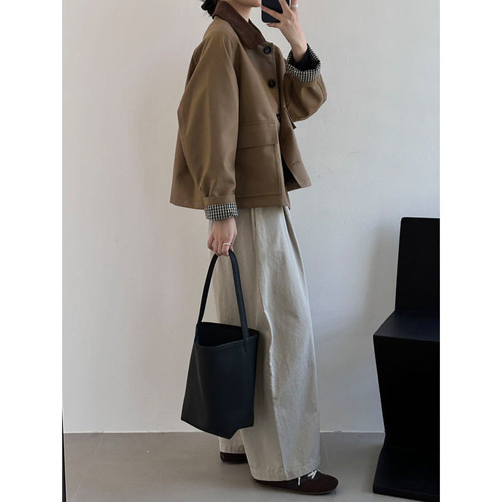 Women Boxy Transitional Jacket with Cord Collar and Large Flap Pockets